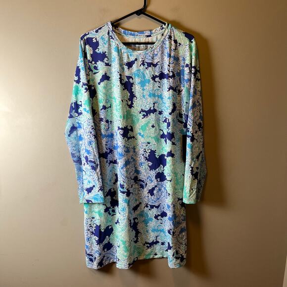 Ibkul Long Sleeve Crew Neck Dress‎ Pascha Navy Seafoam Size XL UPF 50+ Golf - Picture 1 of 8